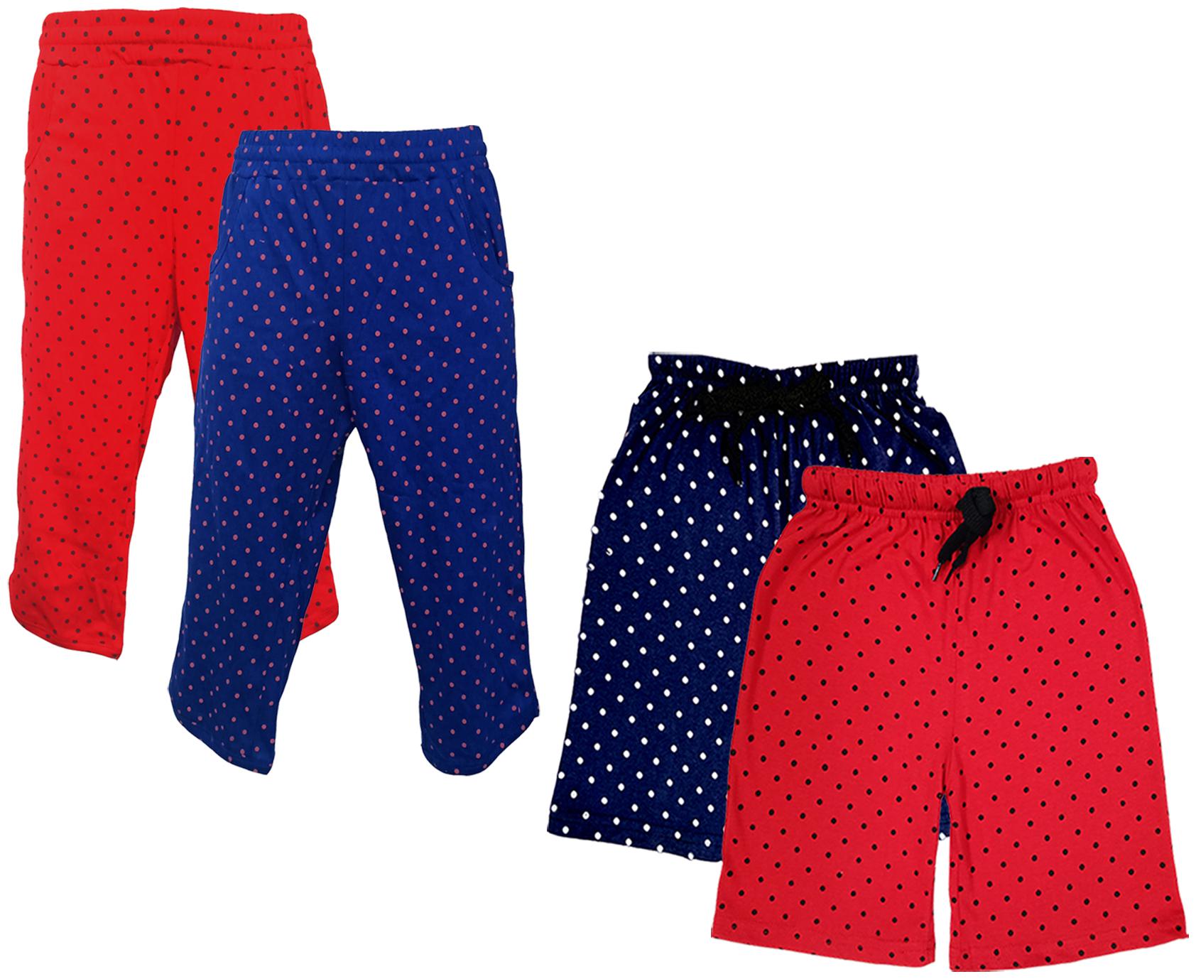 

IndiWeaves Girls Cotton Polka Dots 3 4th Capri and Shorts (Pack of 4) Multi