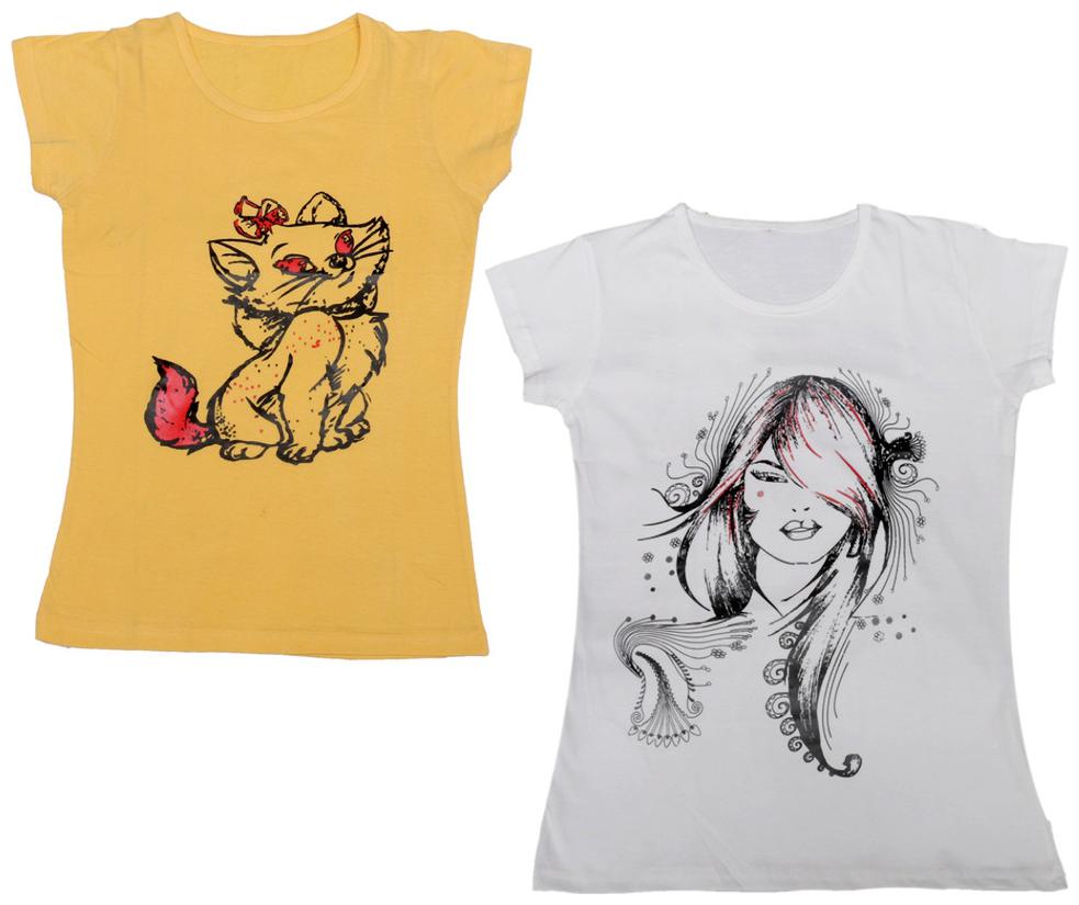 

Indiweaves Girl Cotton Printed T shirt - Yellow