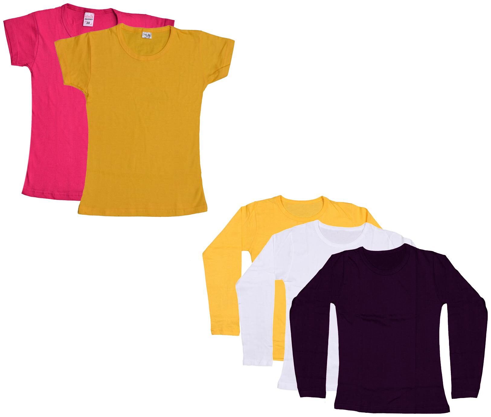 

Indiweaves Girl Cotton Solid T shirt - Multi