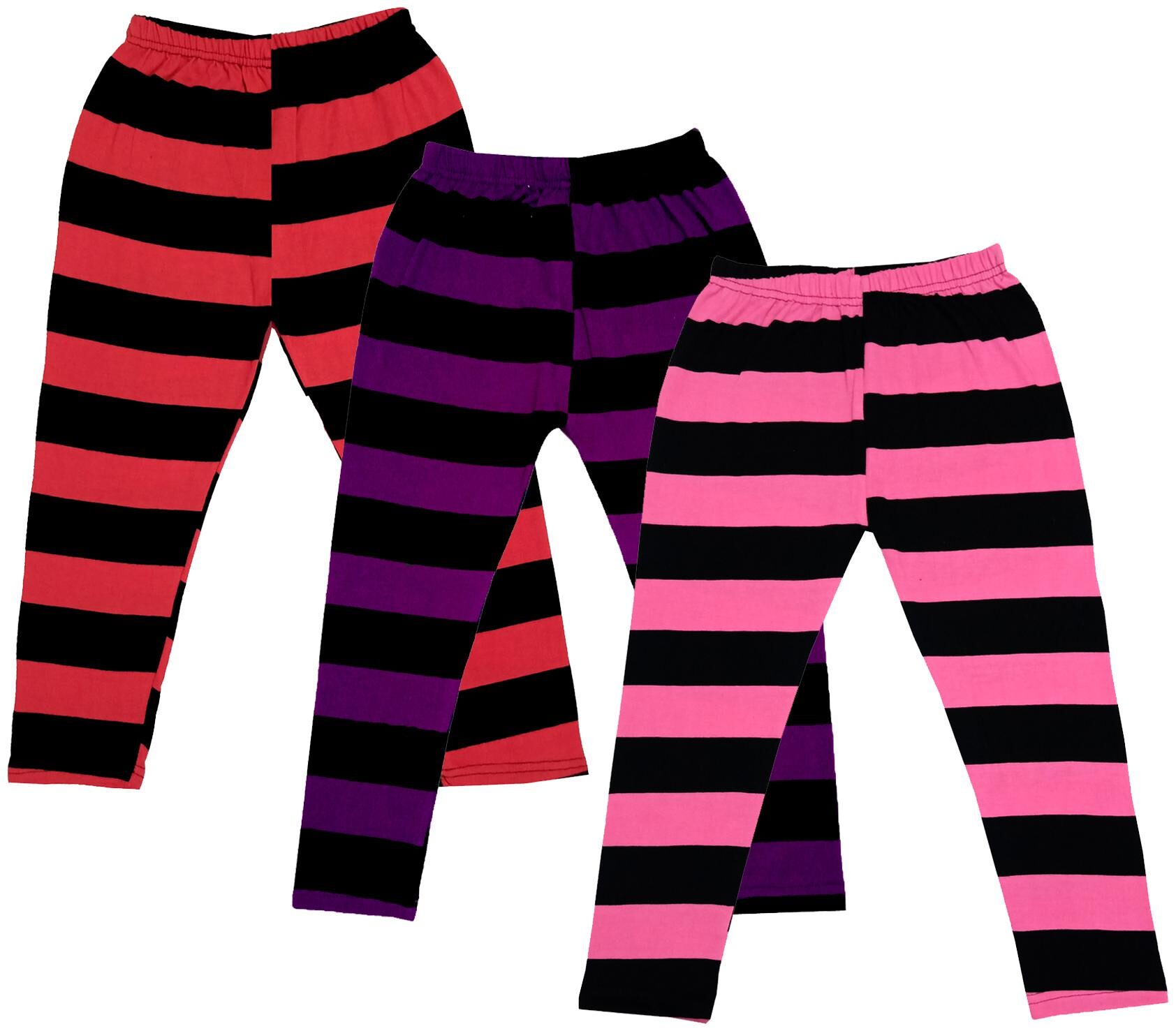 

IndiWeaves Girls Cotton Striped Capri 3 4th Leggings (Pack of 3) Multi
