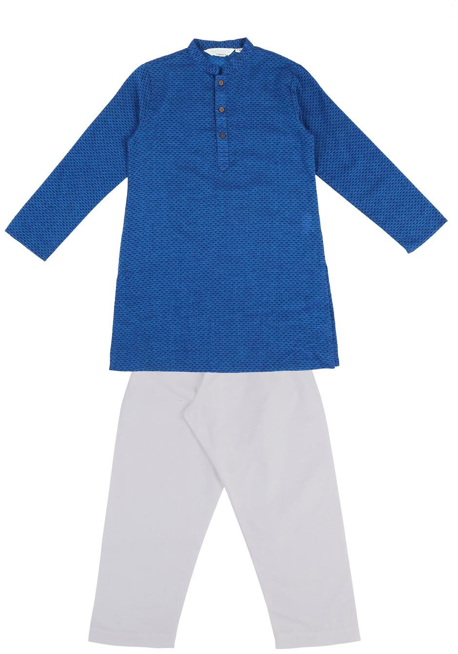 

Indus Route by Pantaloons Boy Cotton Printed Kurta pyjama set - Blue White