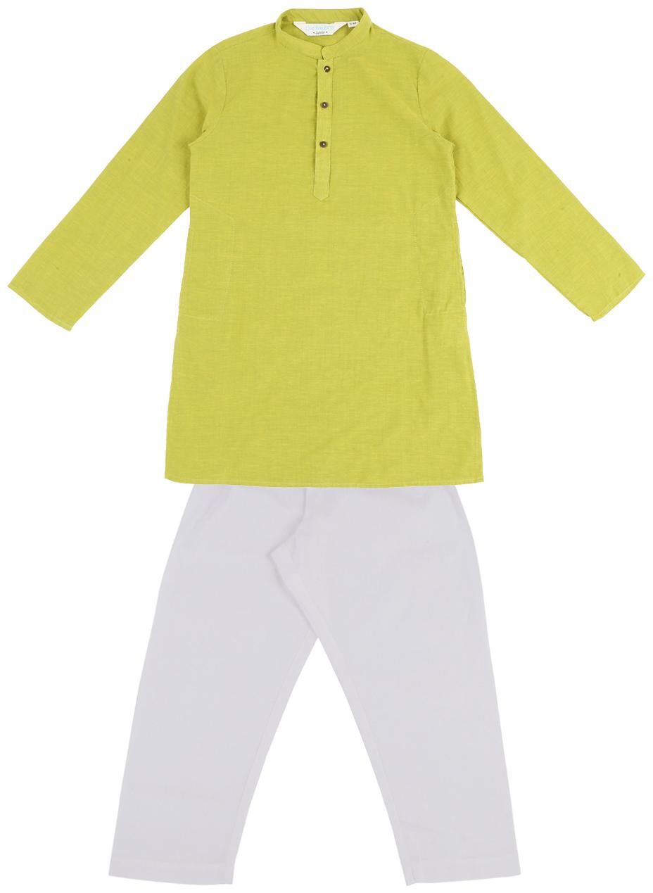 

Indus Route by Pantaloons Boy Cotton Printed Kurta pyjama set - Green White