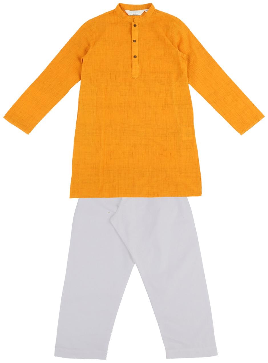 

Indus Route by Pantaloons Boy Cotton Printed Kurta pyjama set - Yellow White