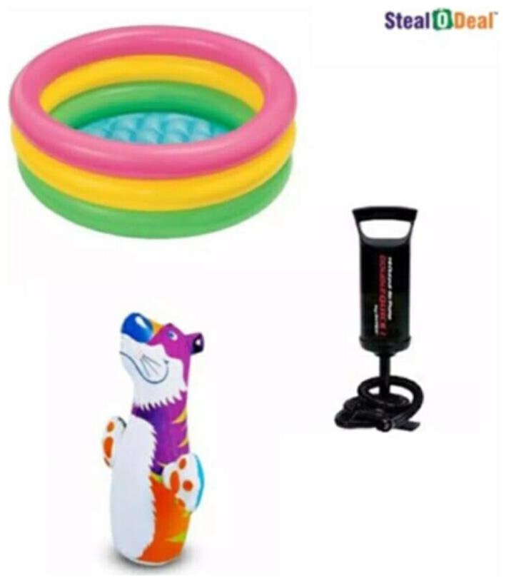 

Intex Stealodeal Kids Bath Water Tub With Air Pump With 3-D Punching Bop Bag Tiger Shape Inflatable Pool Combo (Multicolor)