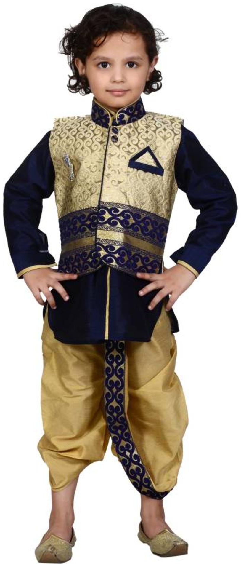 

J D Creation Boy Blended Printed Dhoti kurta - Blue