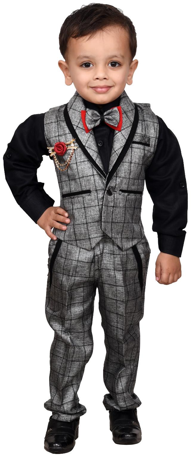 

J D Creation Boy Cotton Checked Kurta pyjama set - Grey