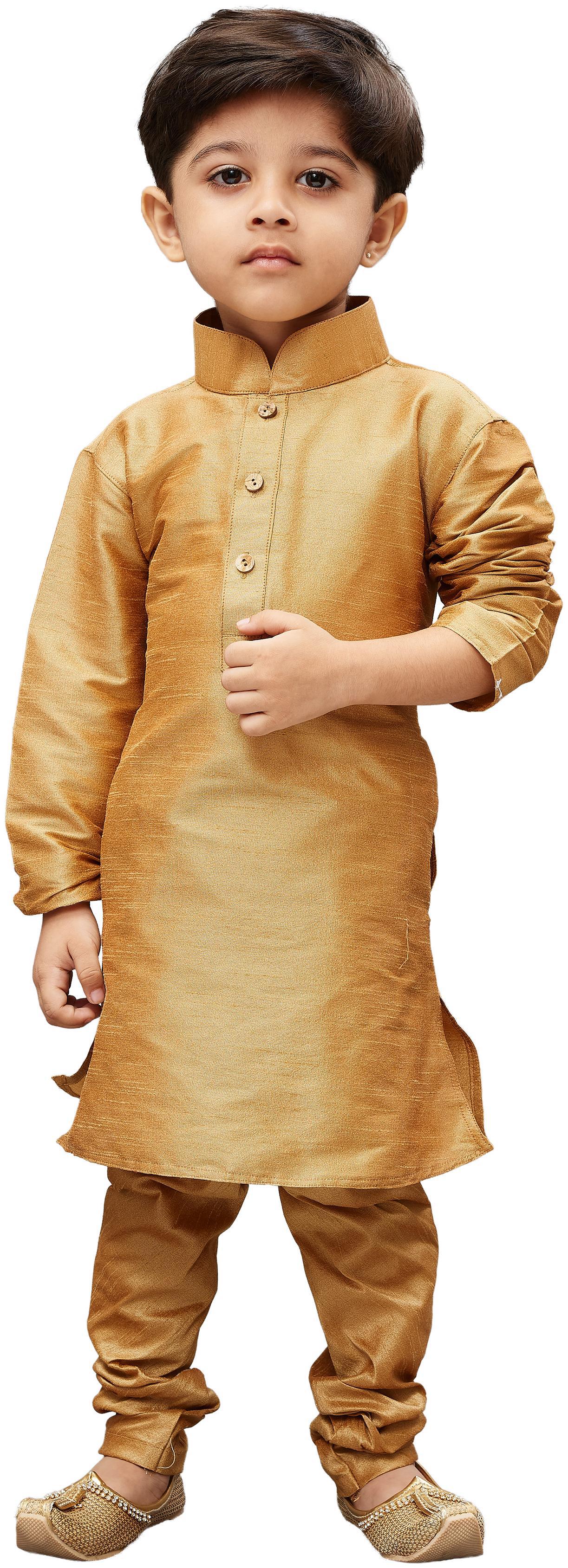 

JBN Creation Boy Cotton blend Solid Kurta pyjama set - Gold