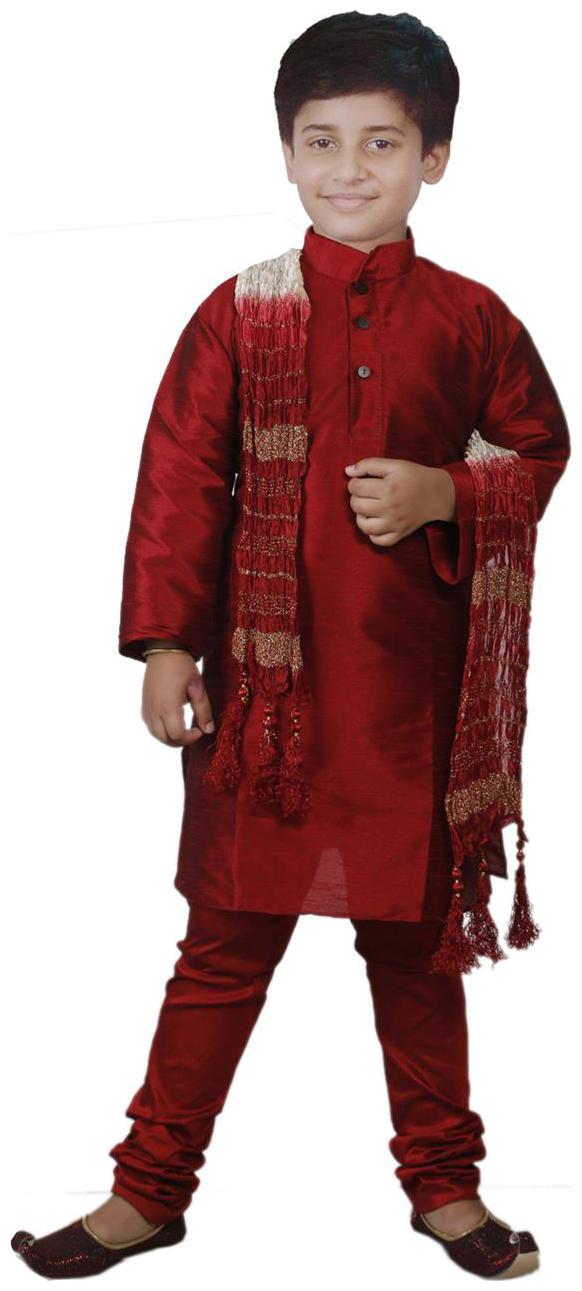 

JBN Creation Boy Silk blend Solid Sherwani - Maroon