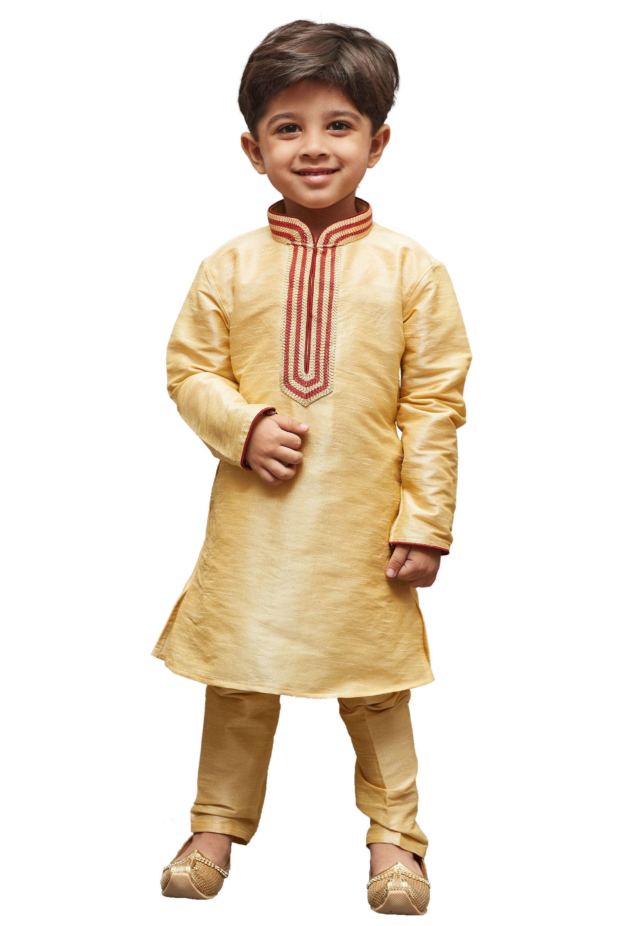 

JBN Creation Boy Cotton Solid Kurta pyjama set - Gold
