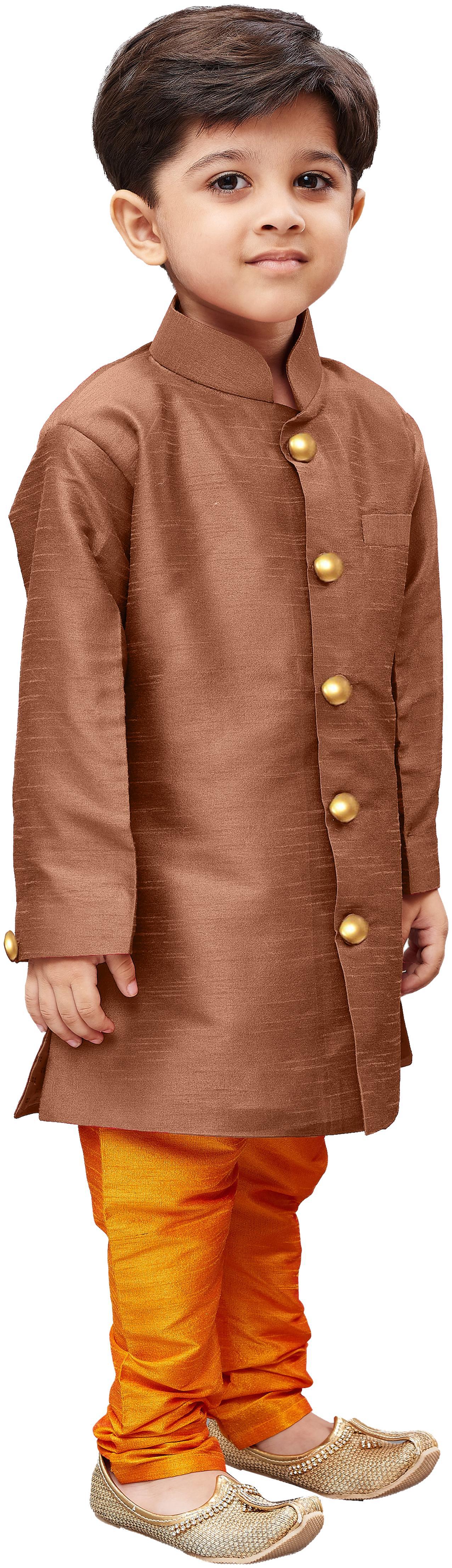 

JBN Creation Boy Cotton blend Embellished Kurta pyjama set - Brown