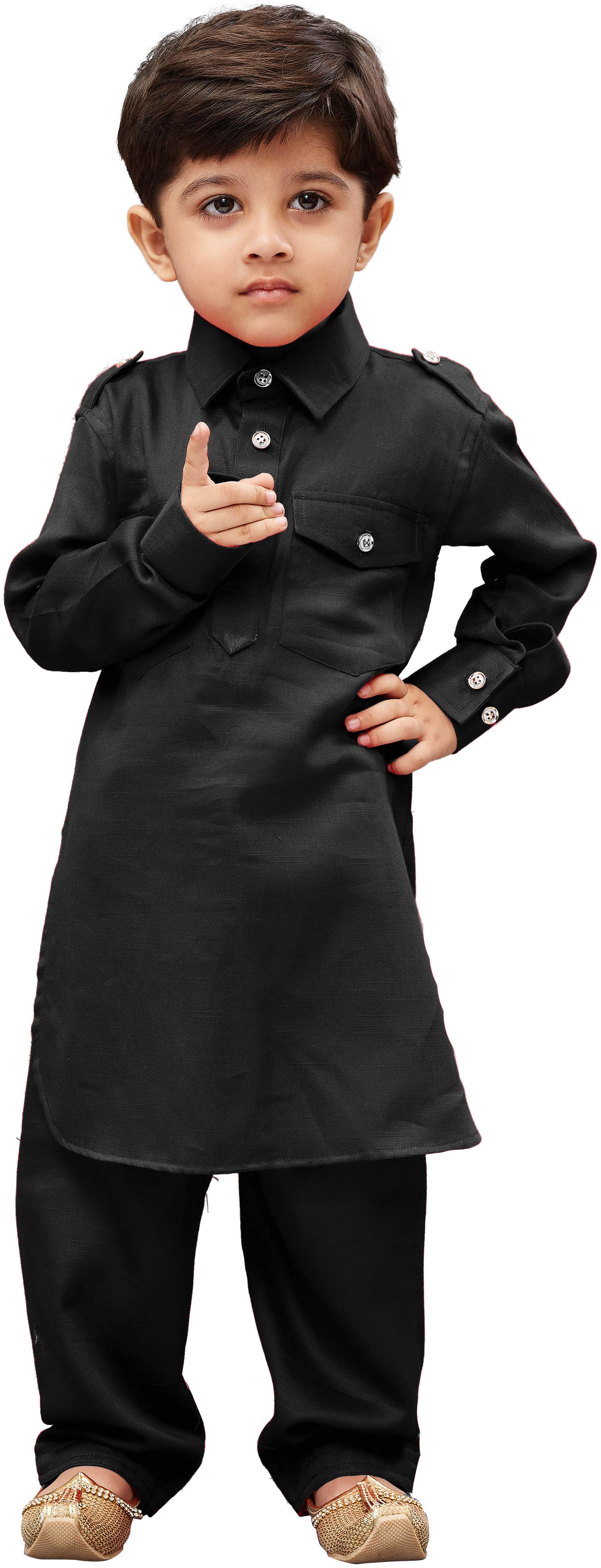 

JBN Creation Boy Cotton Solid Kurta pyjama set - Black