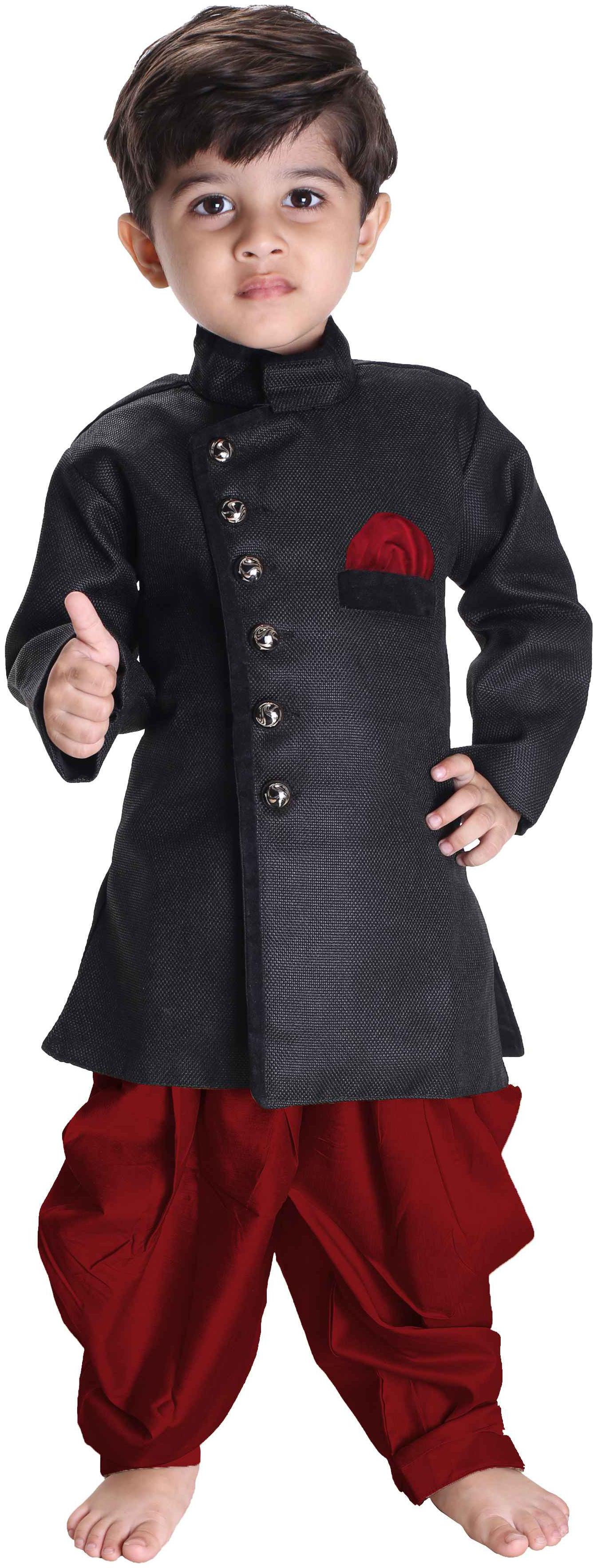 

JBN Creation Boy Cotton Solid Dhoti kurta - Black