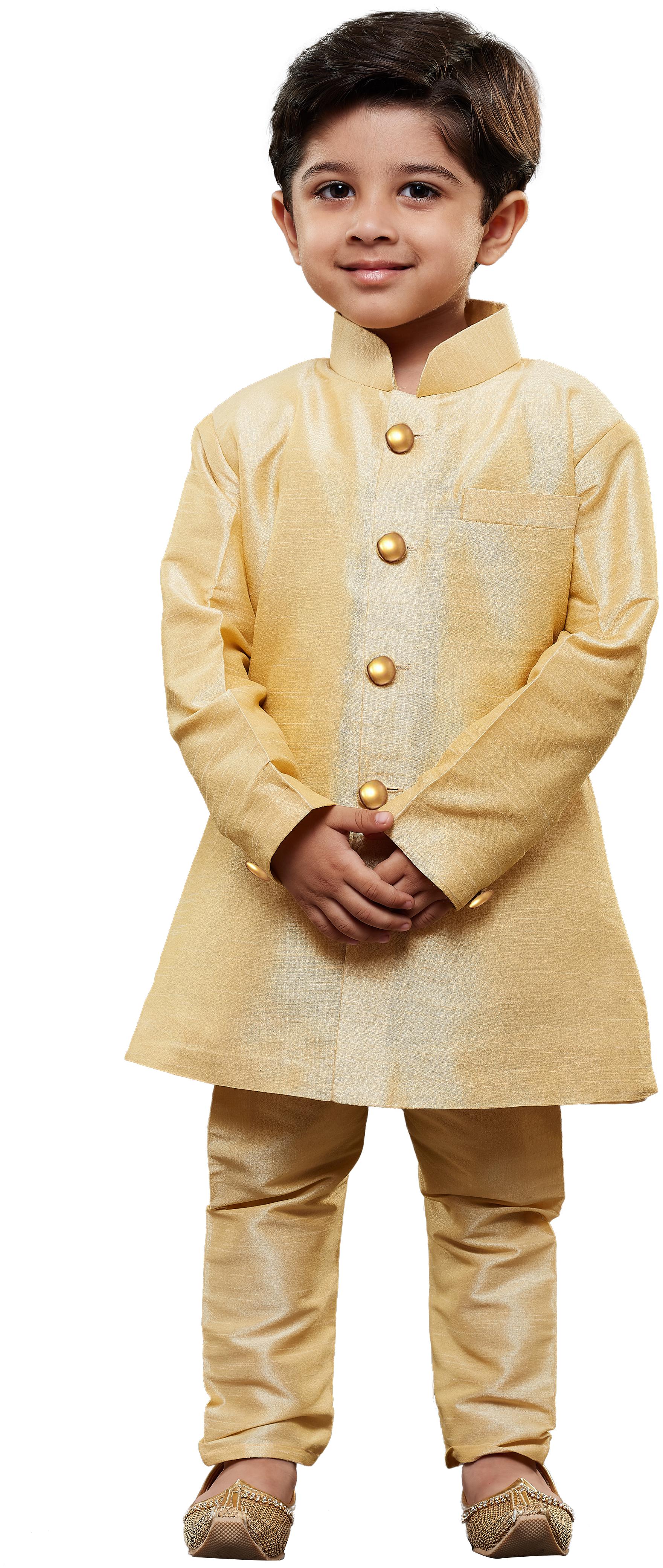 

JBN Creation Boy Blended Solid Kurta pyjama set - Gold