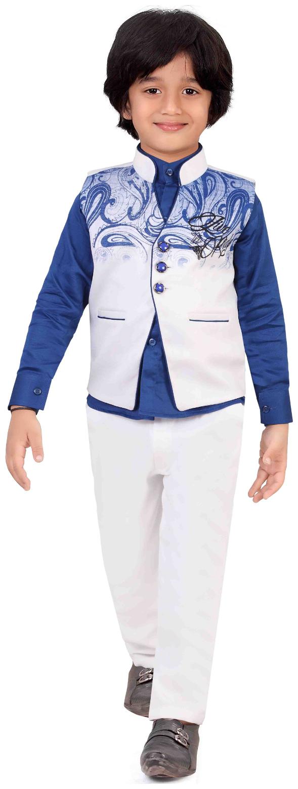 

Jeetethnics Boy Silk Solid Kurta pyjama set - White
