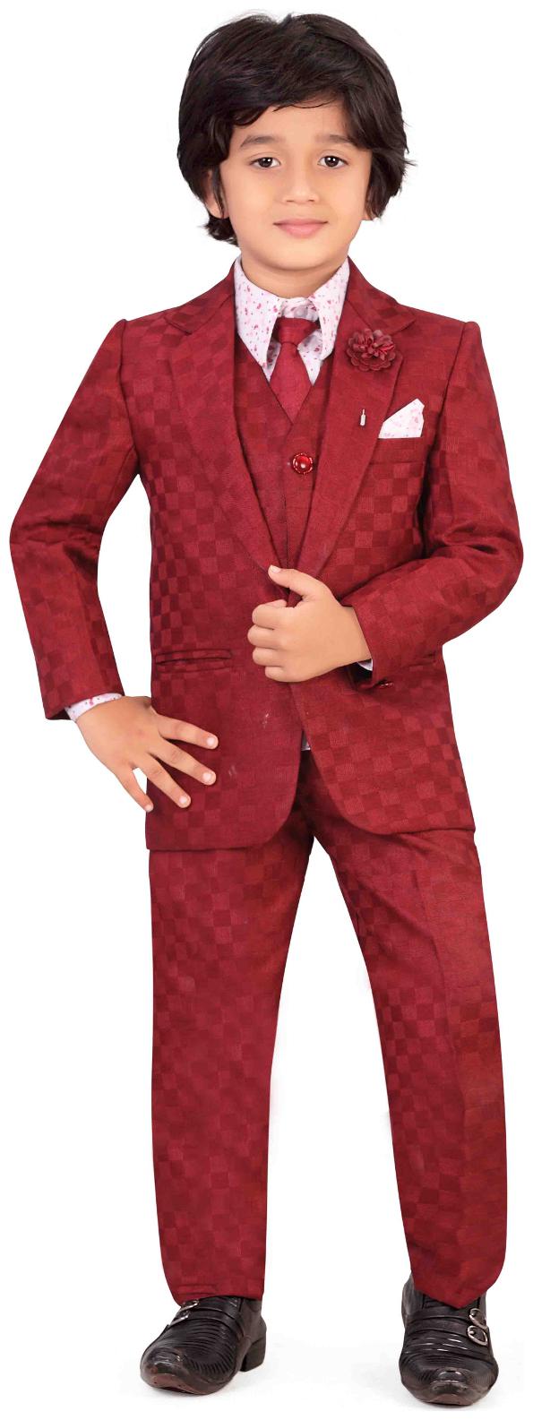 

Jeetethnics Boy Silk Printed Kurta pyjama set - Red