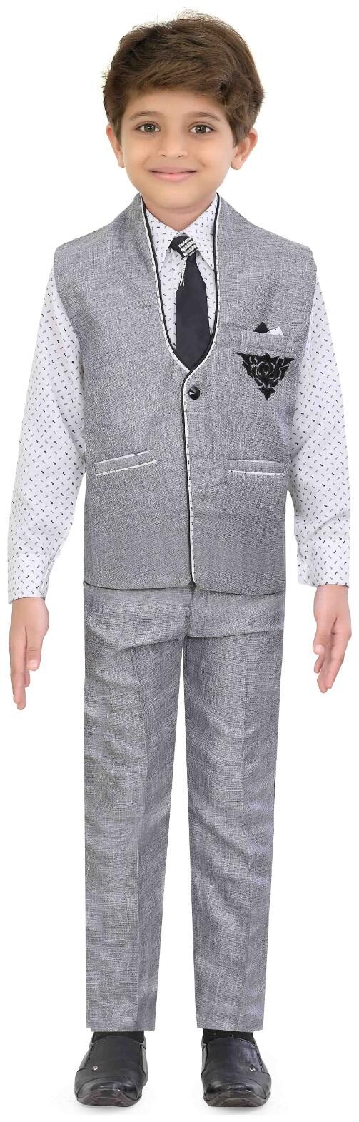 

Jeetethnics Boy Silk Printed Kurta pyjama set - Grey