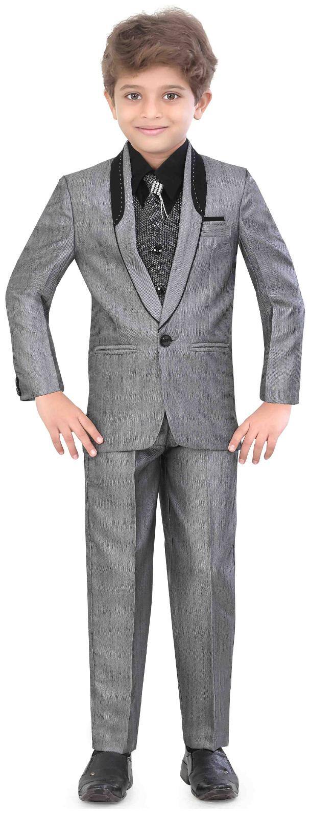 Jeetethnics Boy Silk Printed Kurta pyjama set - Grey