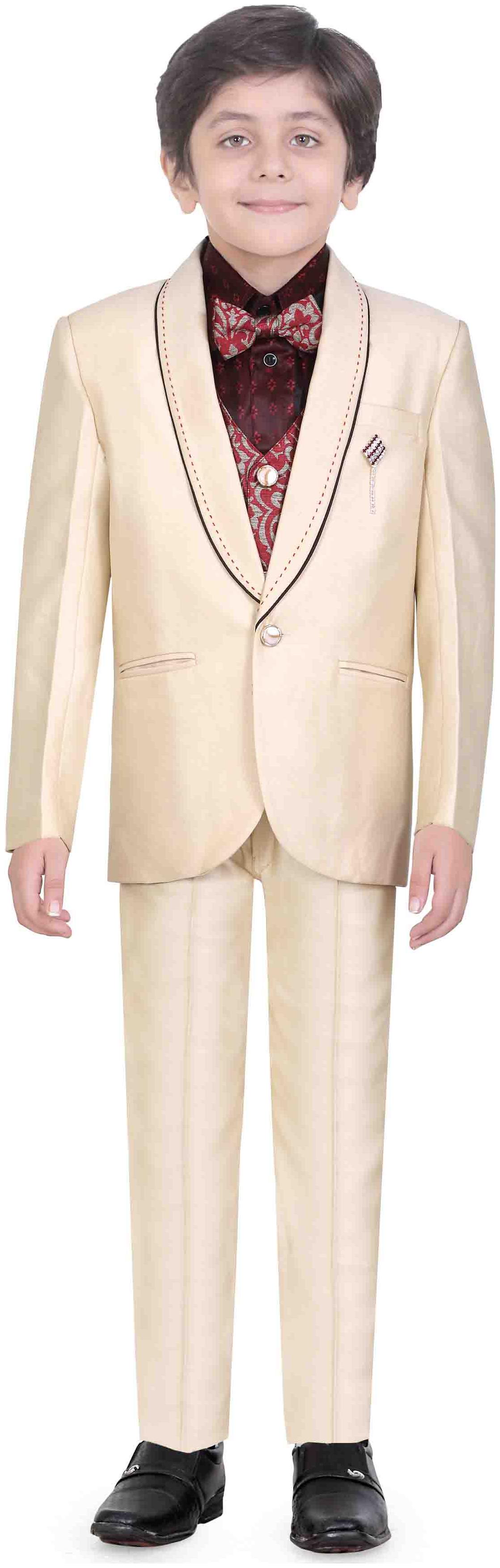 

Jeetethnics Boy Silk Solid Kurta pyjama set - Beige