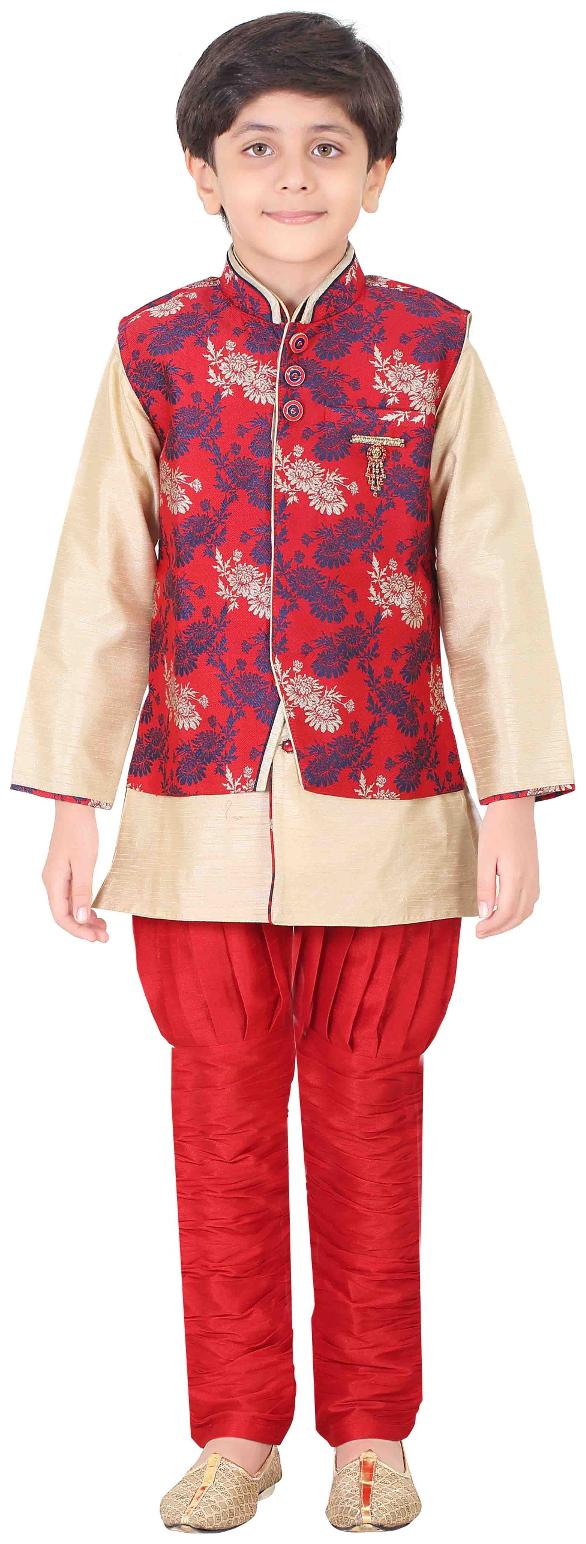

Jeet Stylish Red Boys Jacket Kurta Pyjama Set