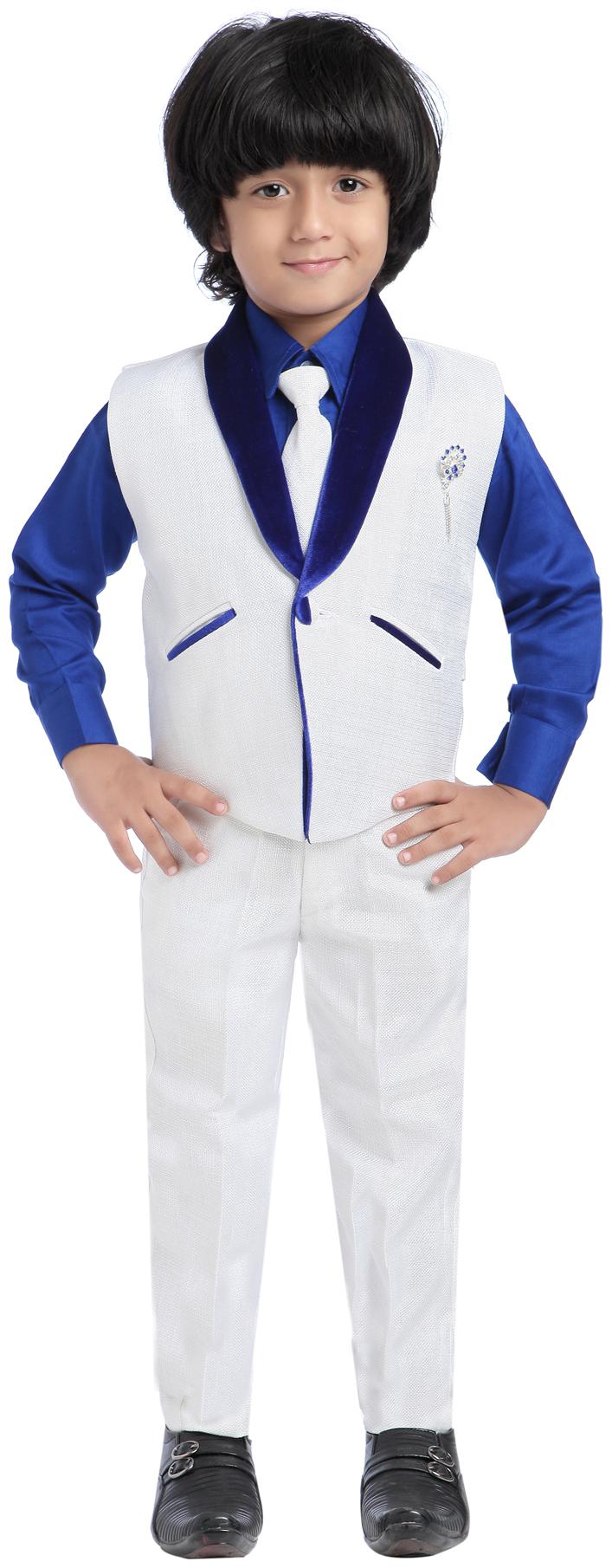 

Jeet White And Blue Boys Waistcoat Suit Set