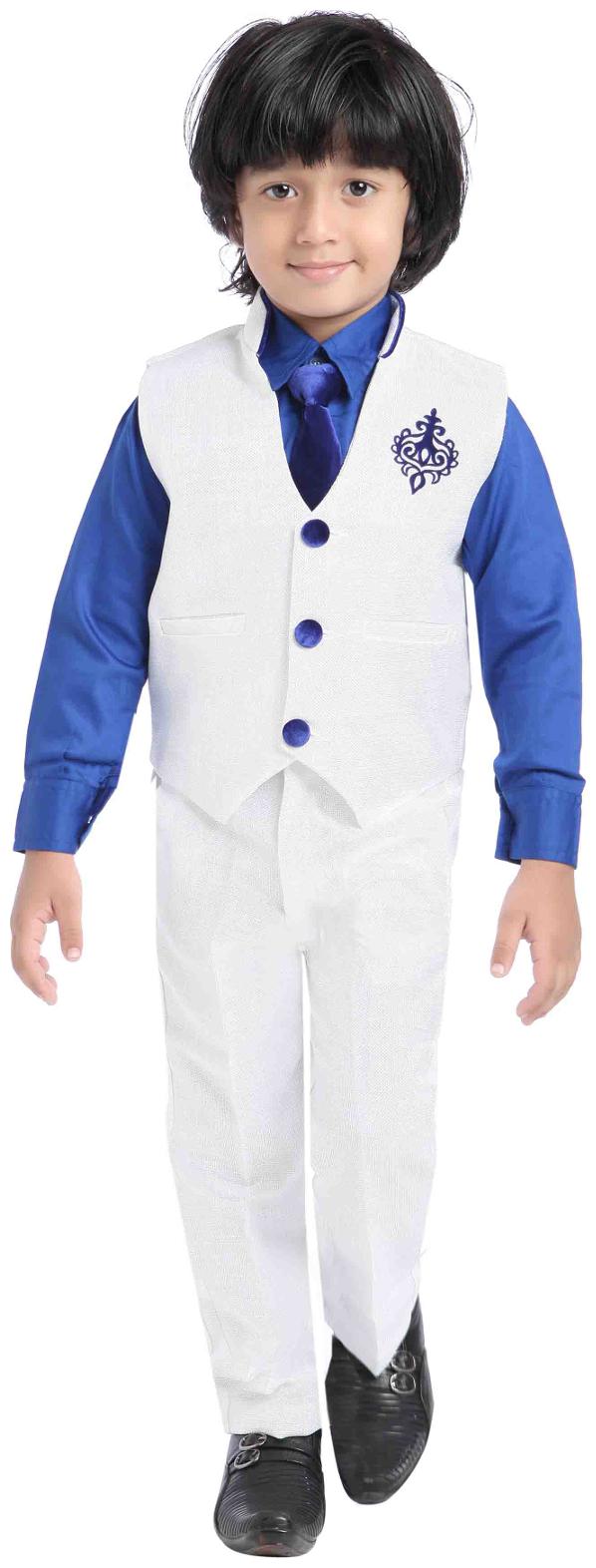 

Jeetethnics Boy Silk blend Solid Kurta pyjama set - White