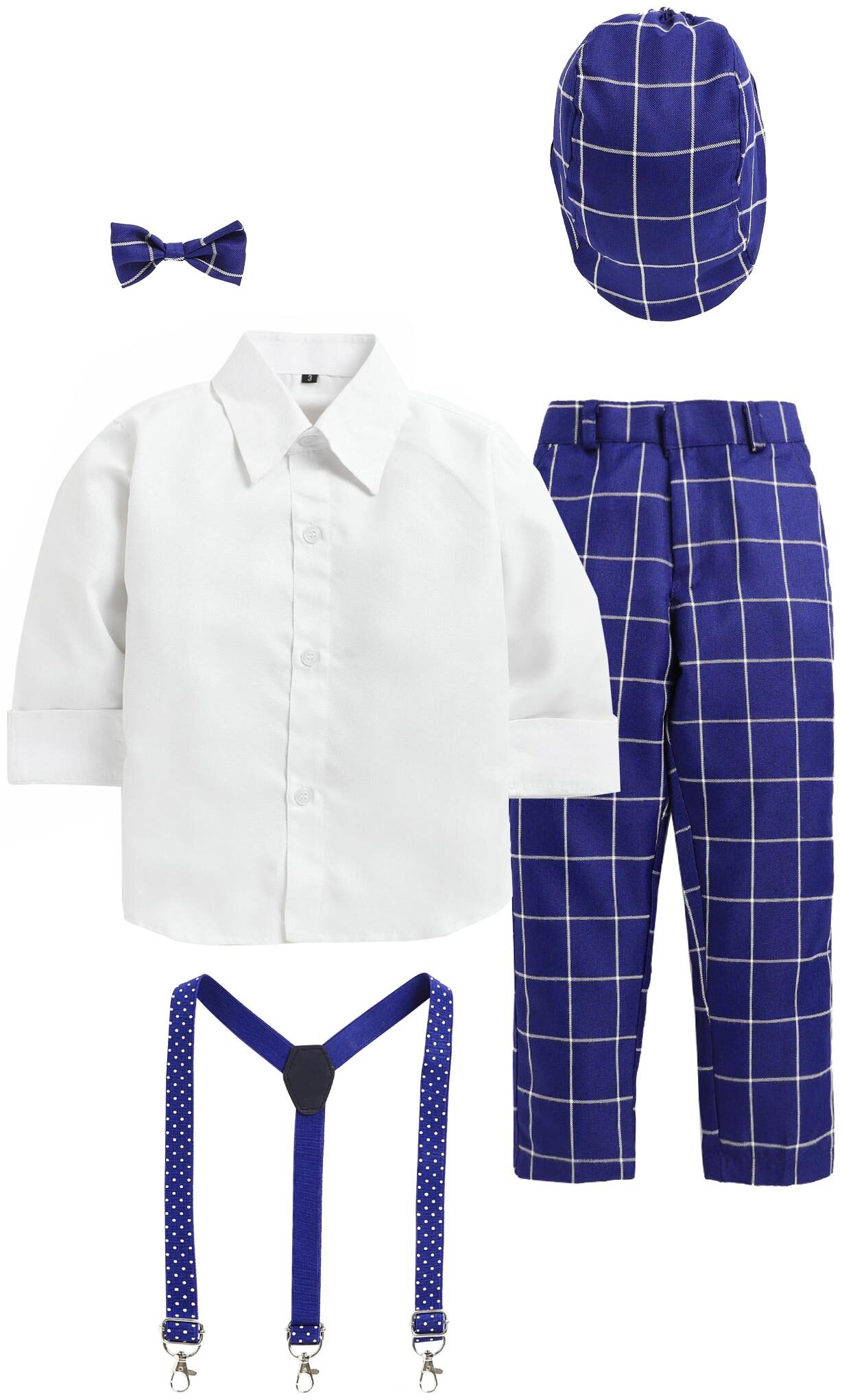 

Jeetethnics Blue White Boys Suspender Pant Set