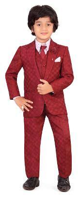 Jeetethnics Boy Silk blend Solid Kurta pyjama set - Maroon