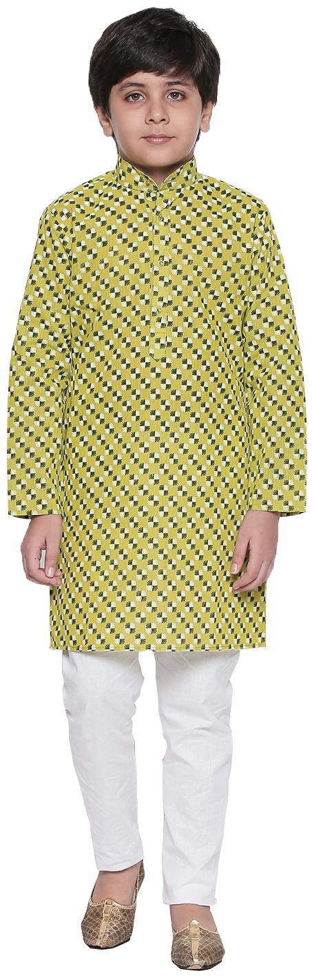 

Jeetethnics Boy Cotton Solid Kurta pyjama set - Green
