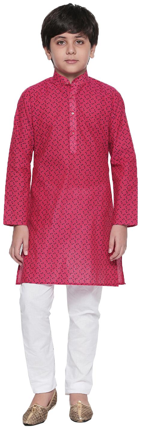 

Jeetethnics Boy Cotton Solid Kurta pyjama set - Pink