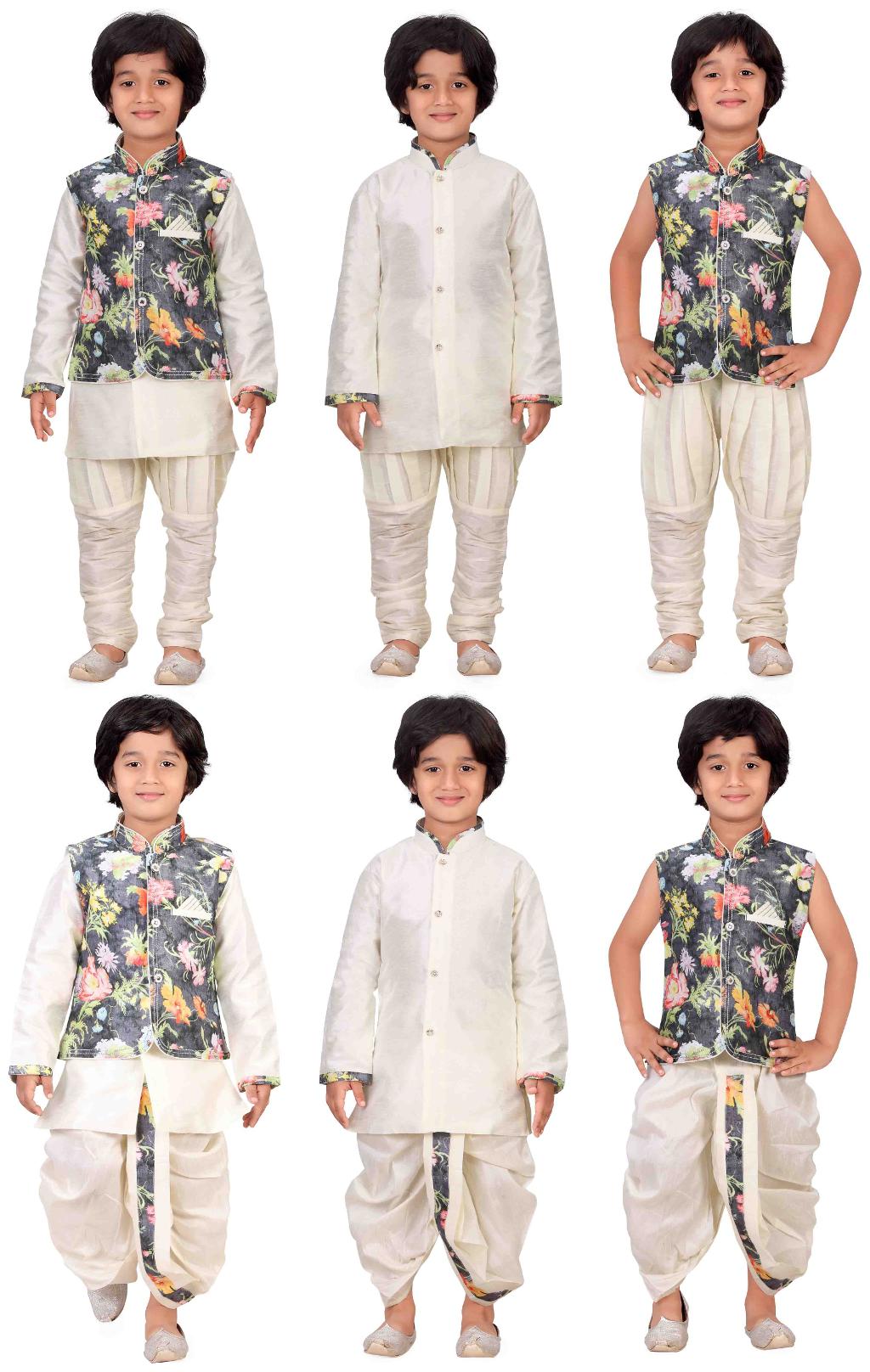 

Jeetethnics Boy Silk Printed Kurta pyjama set - Grey