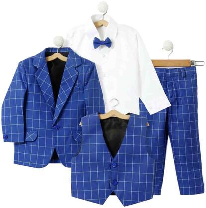 Jeetethnics Boy Silk blend Solid Ethnic jacket - Blue