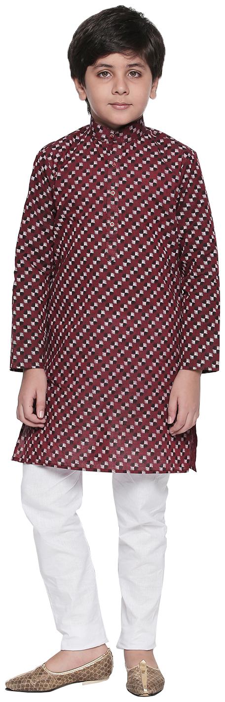 

Jeetethnics Boy Cotton Solid Kurta pyjama set - Maroon