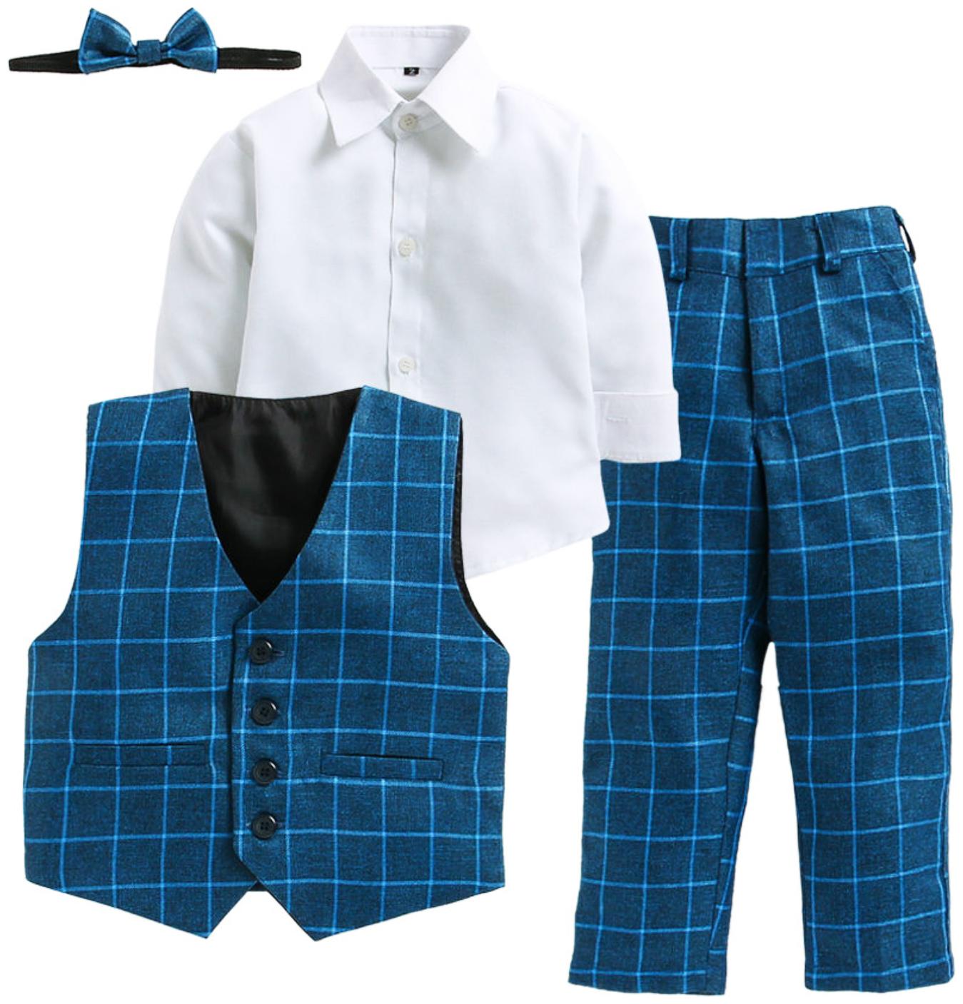 

Jeetethnics Blue White Boys Waistcoat Suit Set