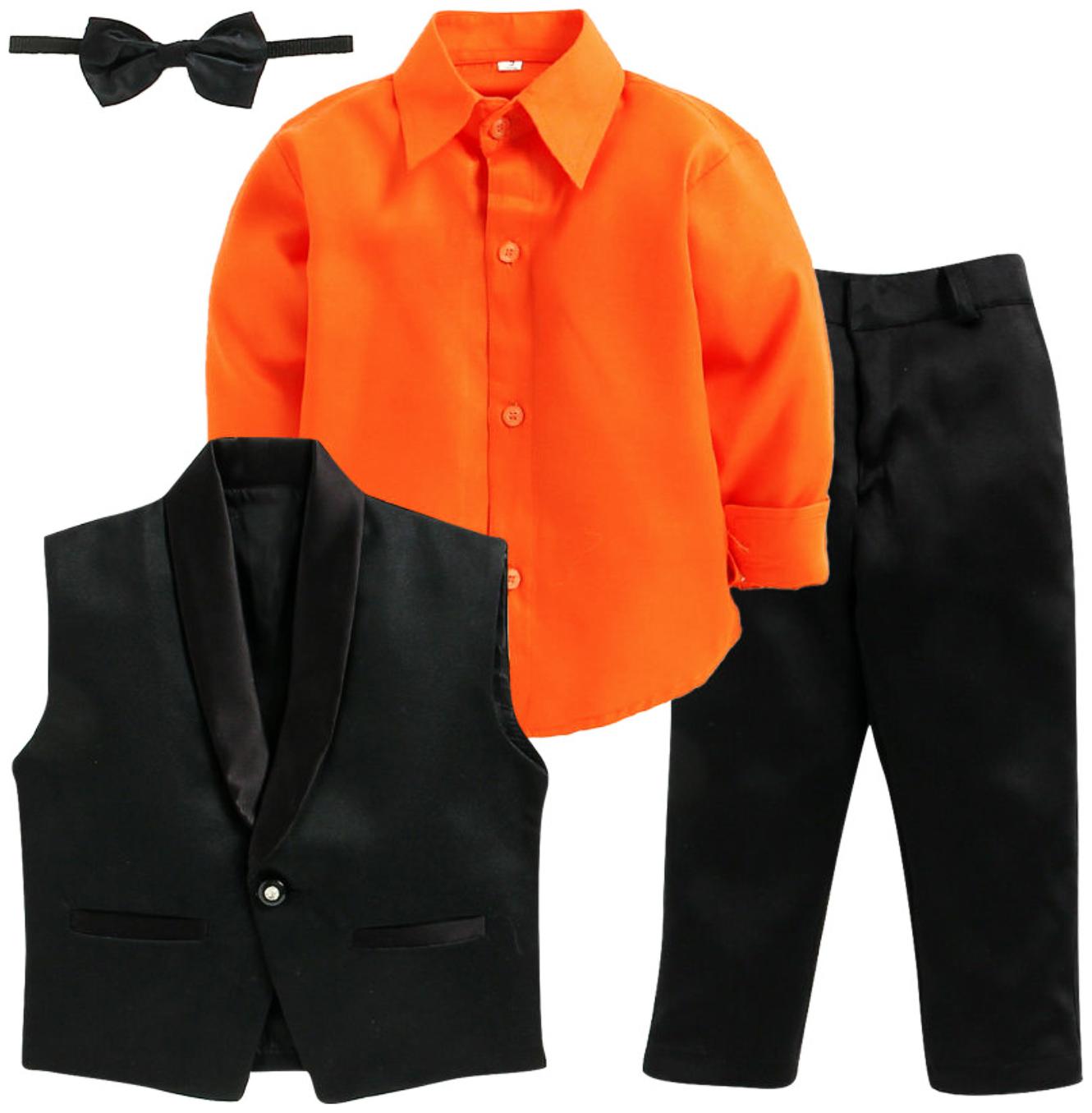 

Jeetethnics Black Orange Boys Waistcoat Suit Set