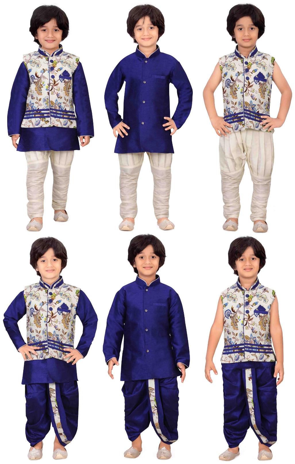 

Jeetethnics Boy Silk Solid Kurta pyjama set - Blue