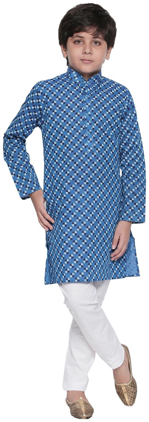 

Jeetethnics Boy Cotton Solid Kurta pyjama set - Blue