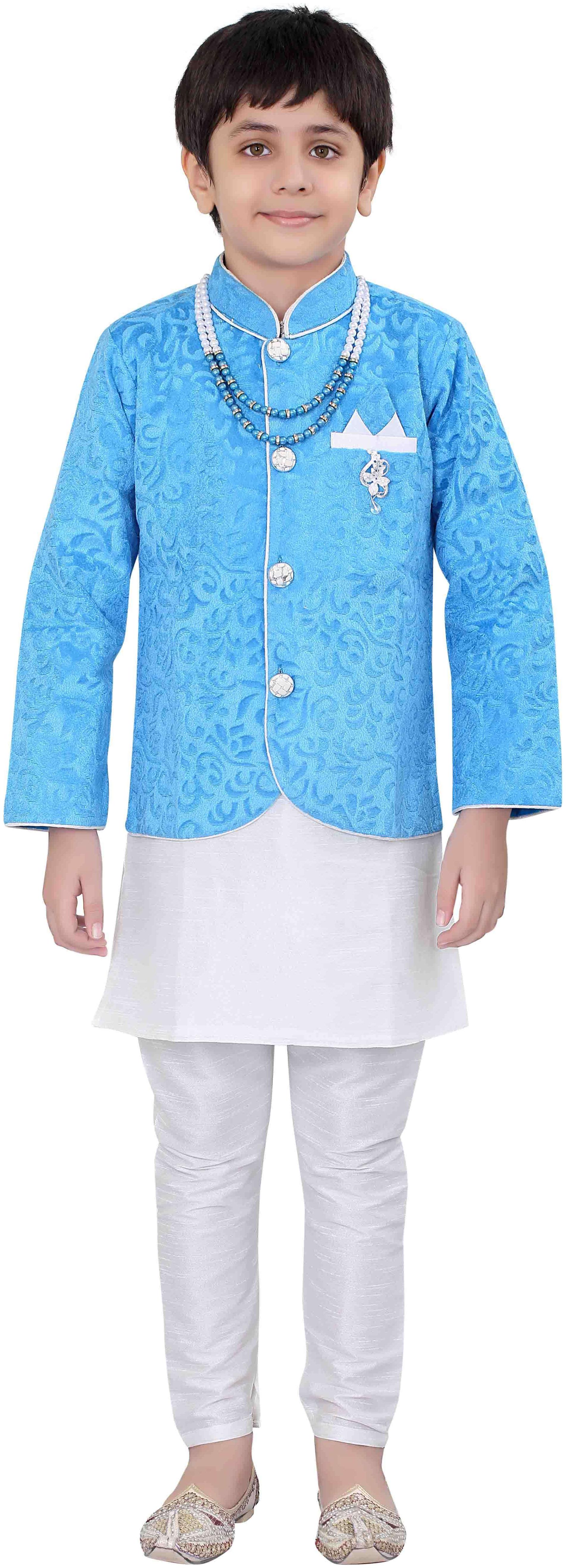 

Jeetethnics Boy Silk blend Solid Kurta pyjama set - Blue