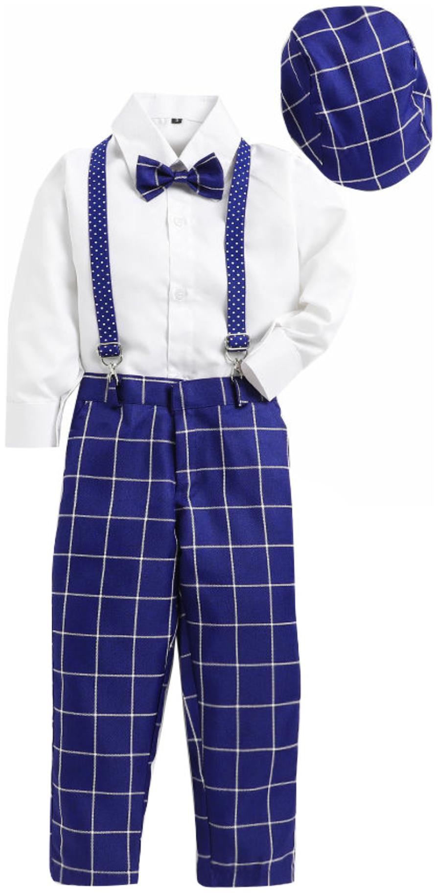 

Jeetethnics Blue White Boys Suspender Pant Set