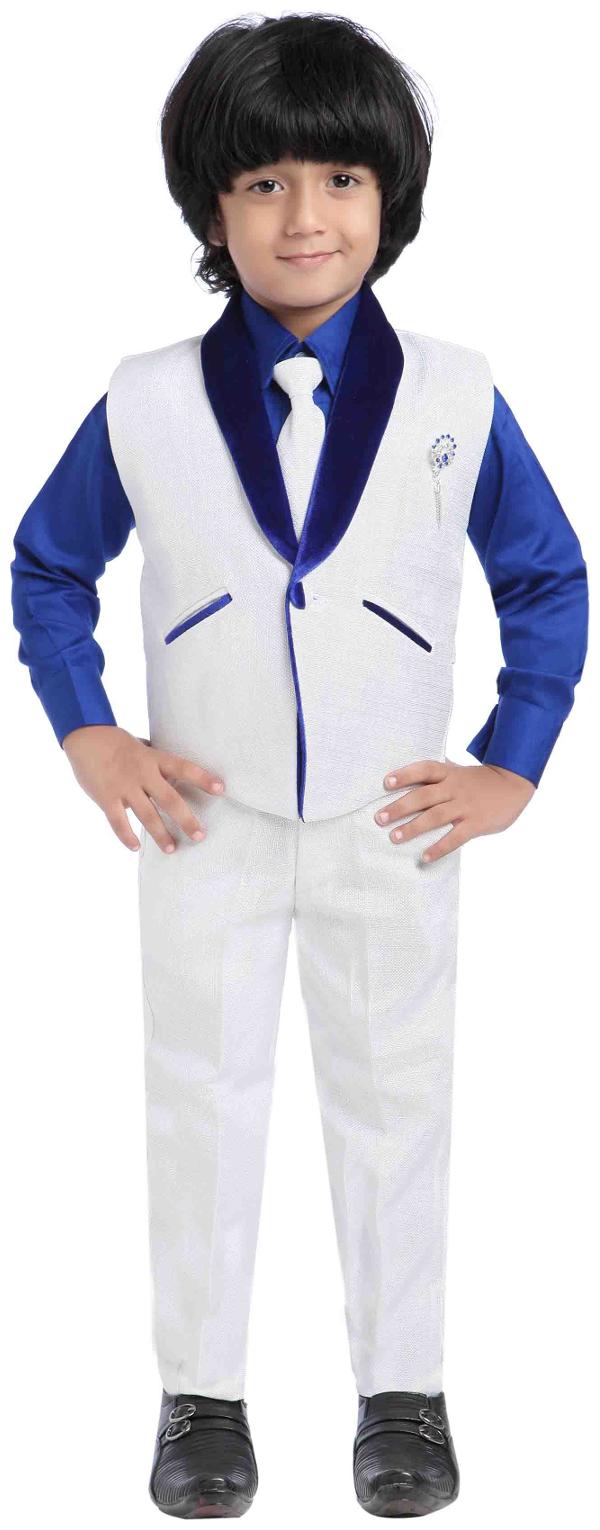 

Jeetethnics Boy Silk Solid Sherwani - White