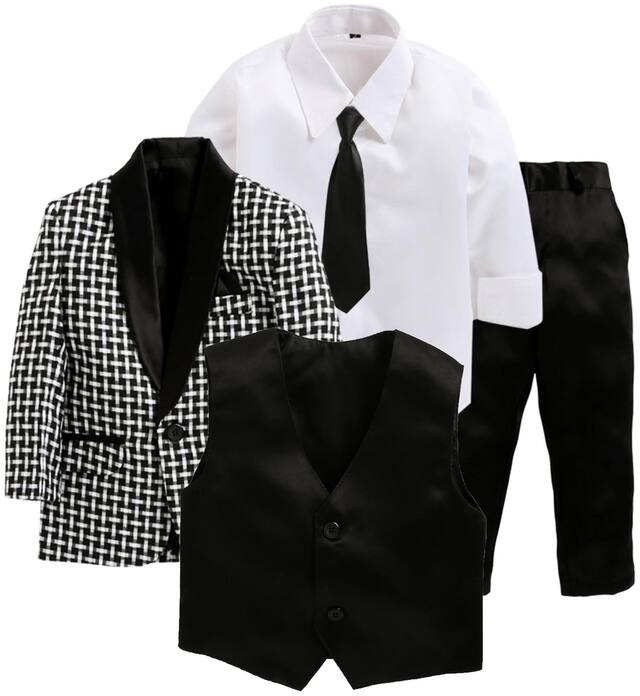 Jeetethnics Black;White Boys Coat Suit Set