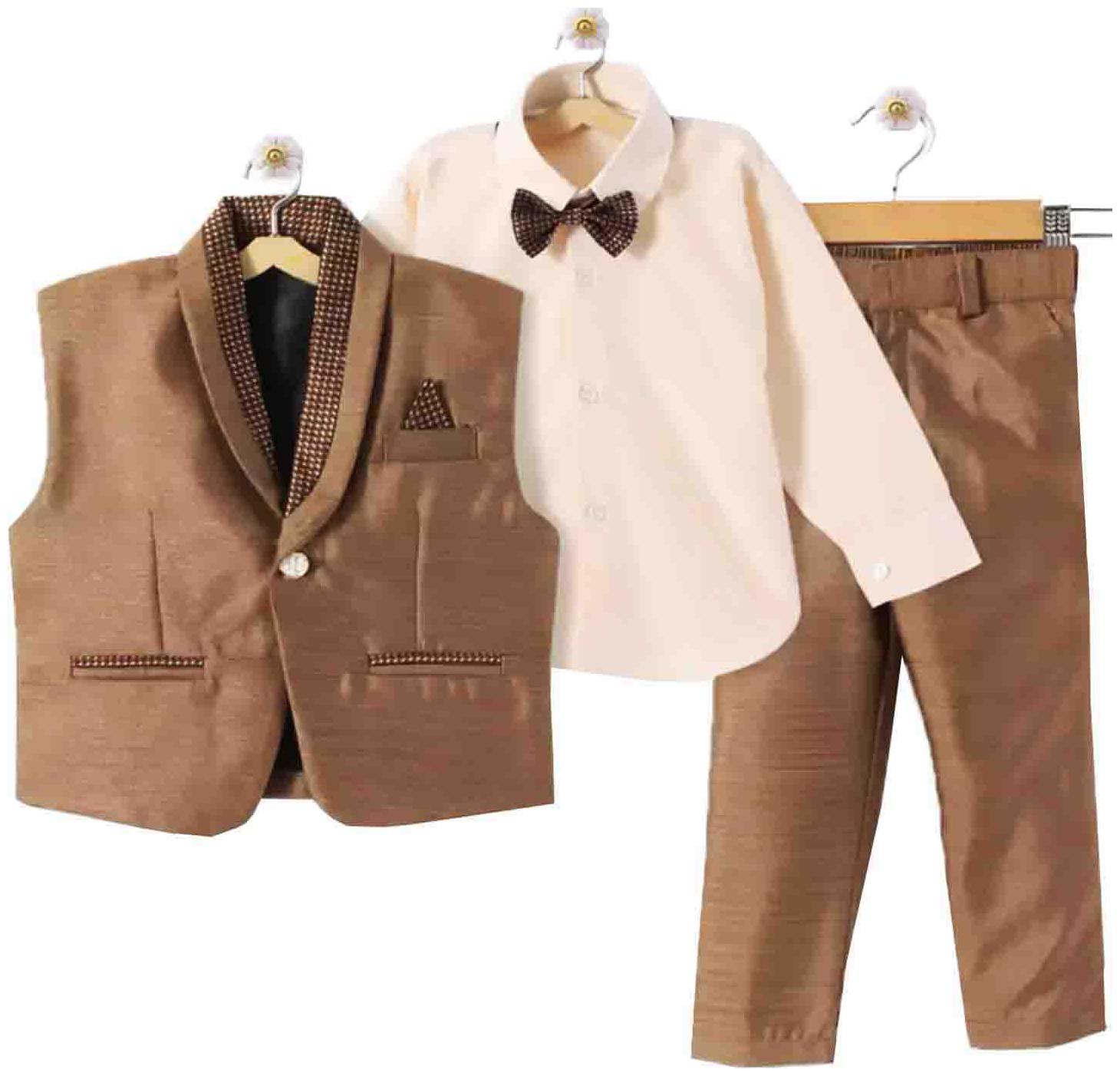

Jeetethnics Boy Silk blend Solid Ethnic jacket - Brown