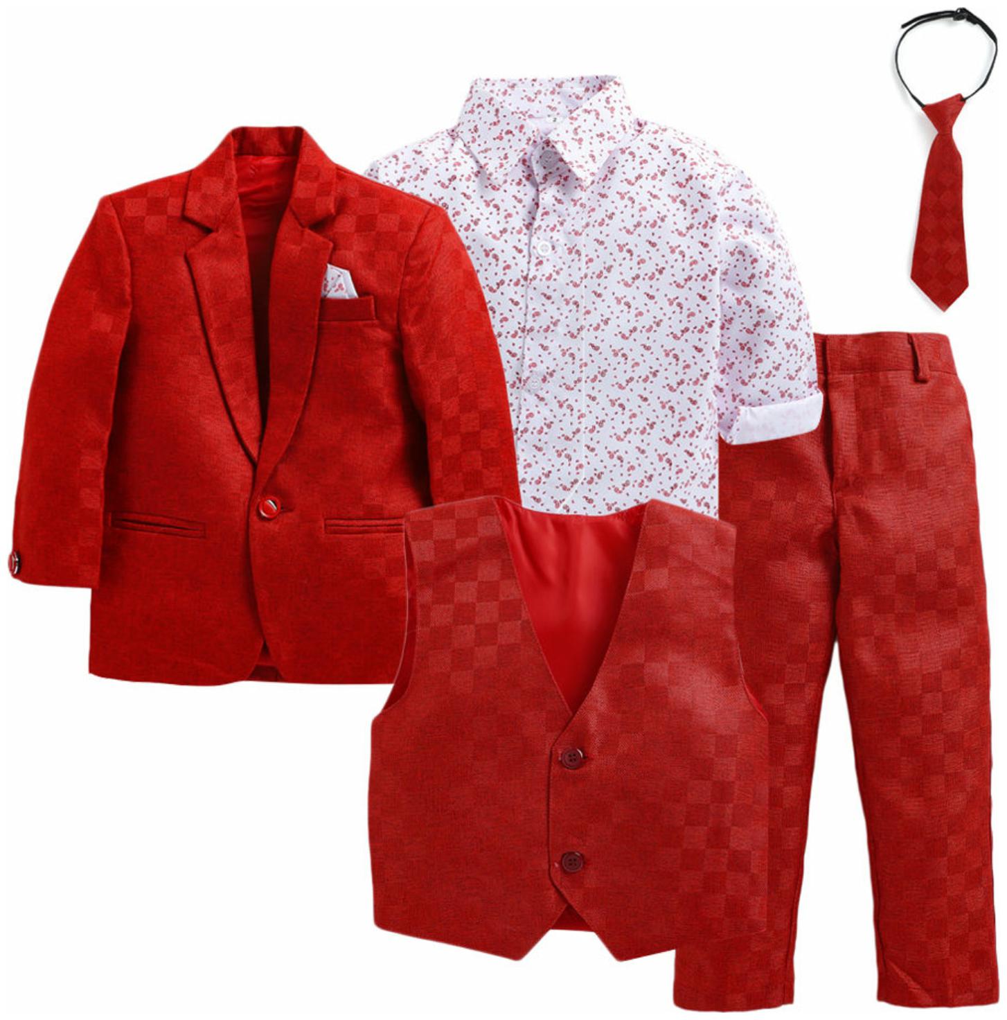 

Jeetethnics Red White Boys Coat Suit Set