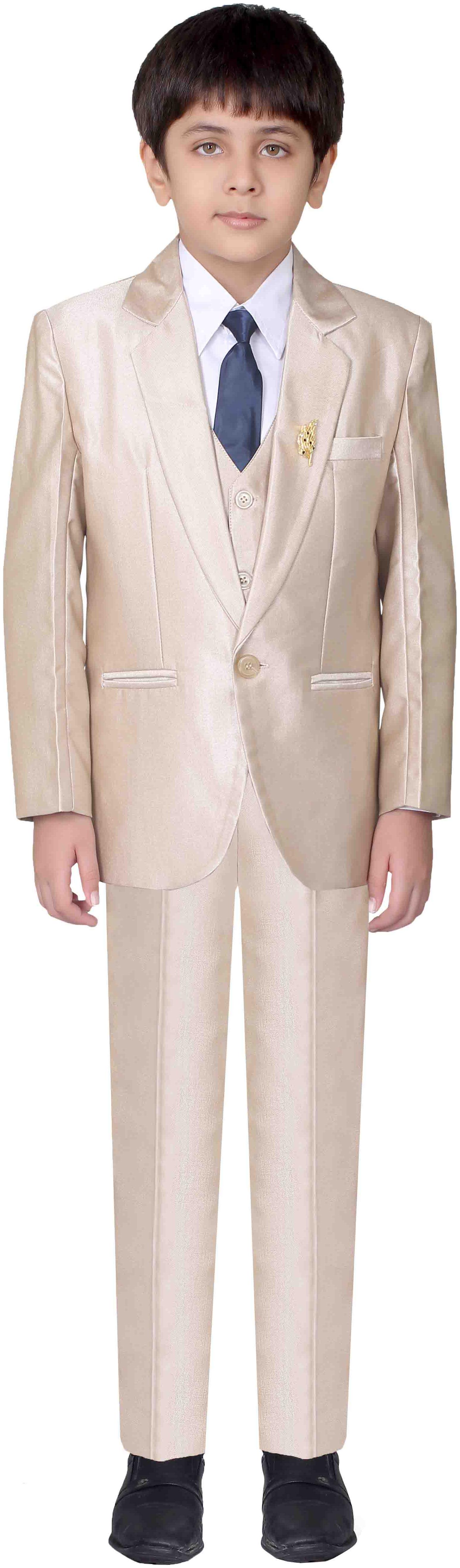 

Jeetethnics Boy Silk blend Solid Kurta pyjama set - Beige