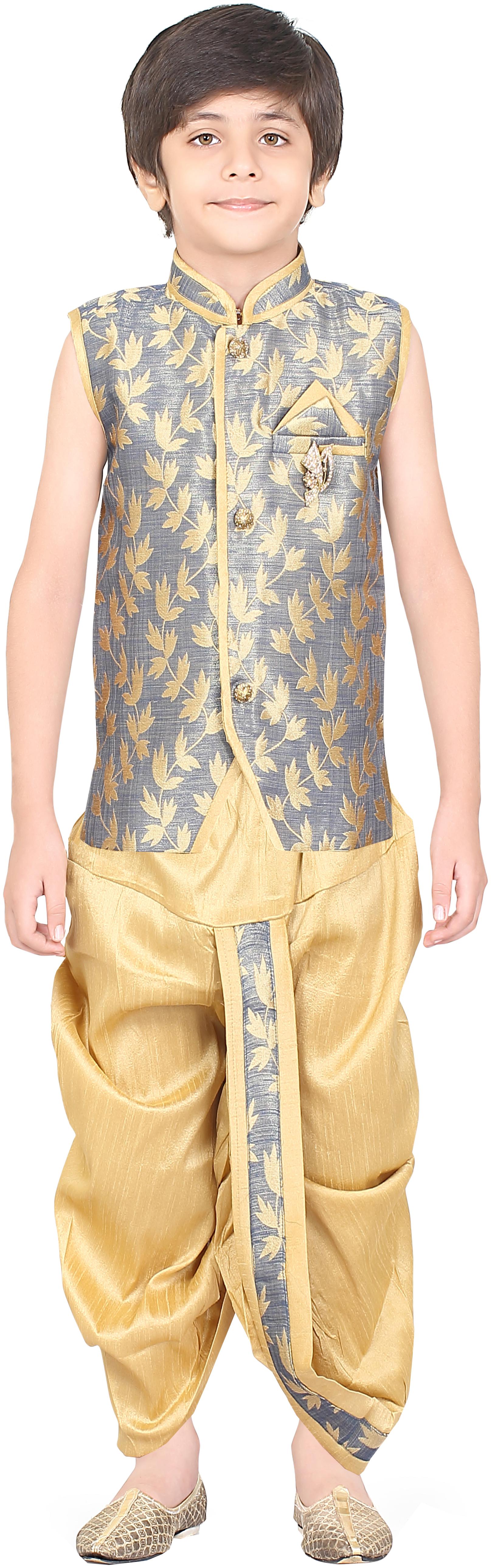 

Jeetethnics Boy Blended Self design Dhoti kurta - Grey