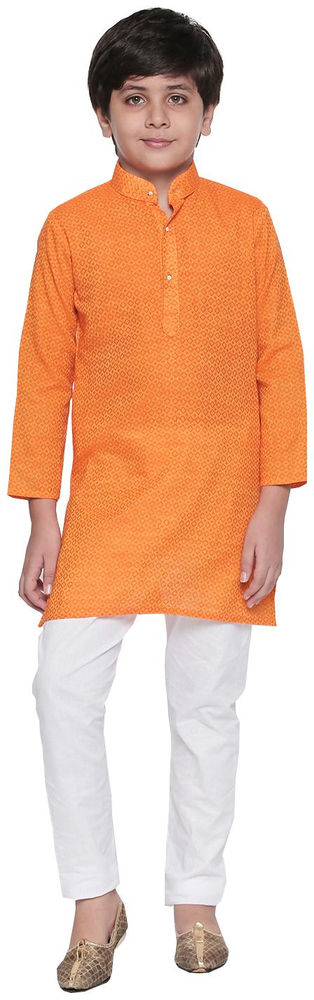 

Jeetethnics Boy Cotton Solid Kurta pyjama set - Orange