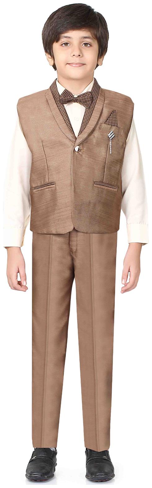 

Jeetethnics Boy Silk blend Solid Kurta pyjama set - Brown