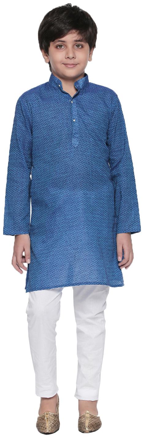 

Jeetethnics Boy Cotton Solid Kurta pyjama set - Blue