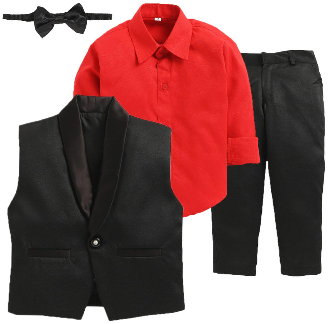 

Jeetethnics Black Red Boys Waistcoat Suit Set