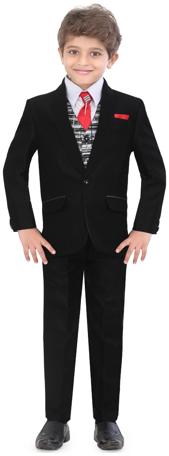 

Jeetethnics Boy Silk blend Solid Sherwani - Black