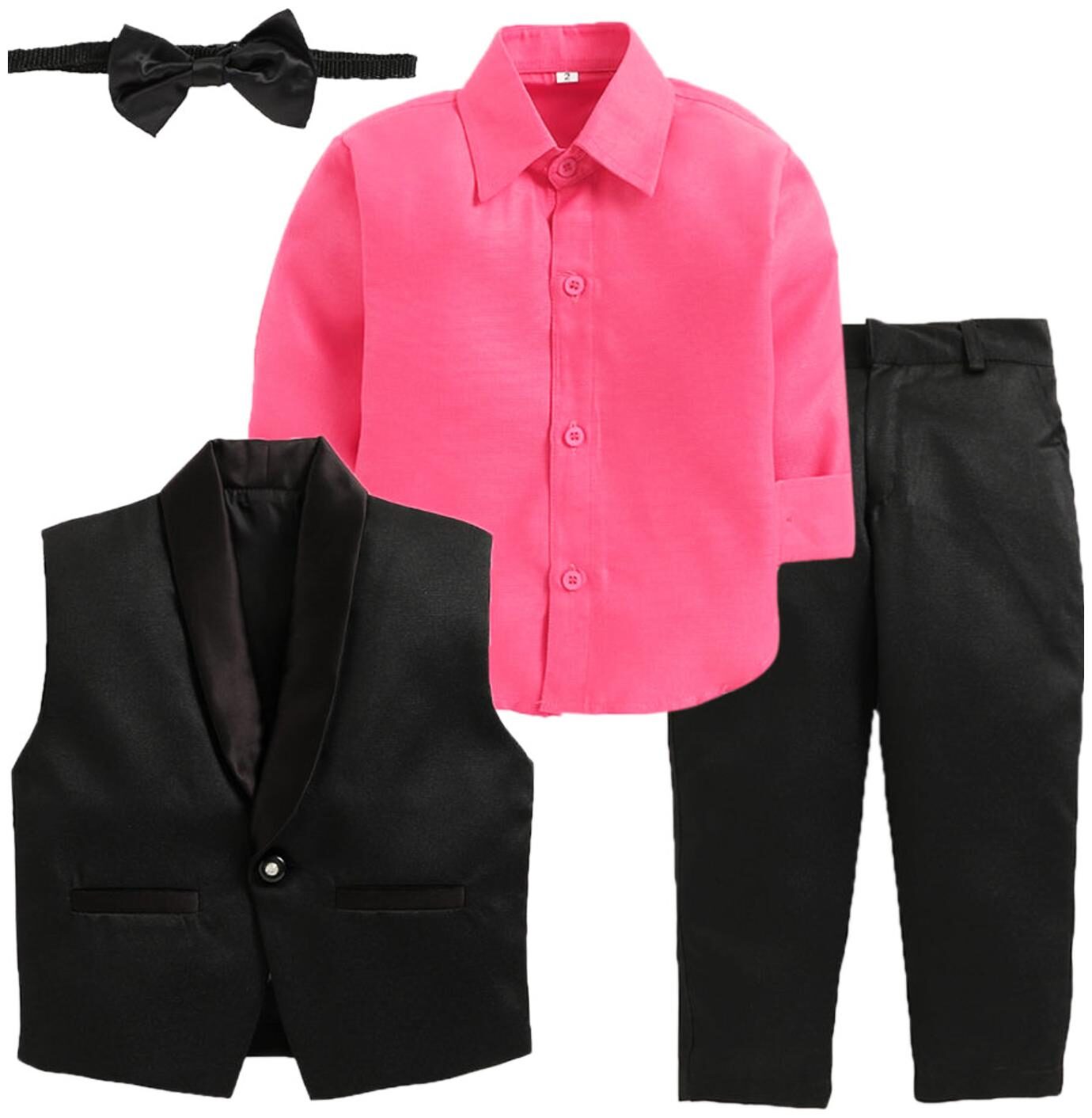 

Jeetethnics Black Pink Boys Waistcoat Suit Set